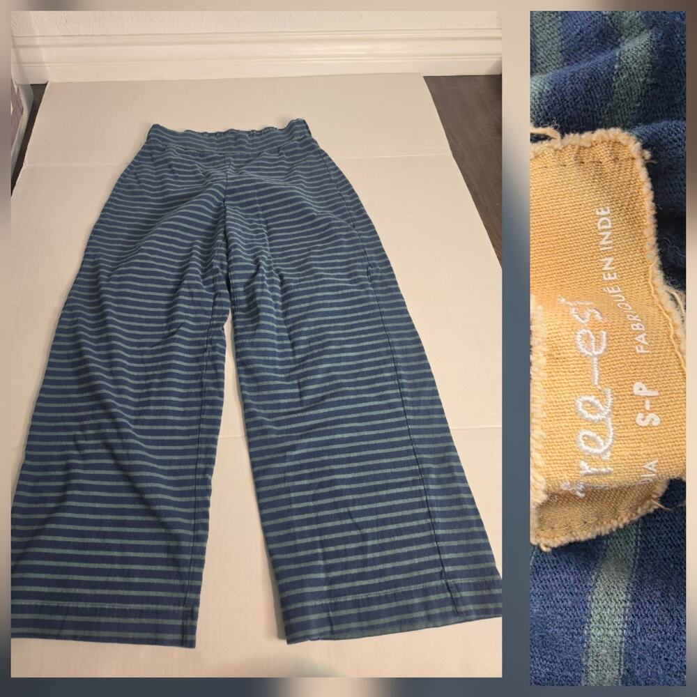 Free People Free-est Striped Printed Trouser Pants SZ S Pull-on Wide-Leg Relaxed